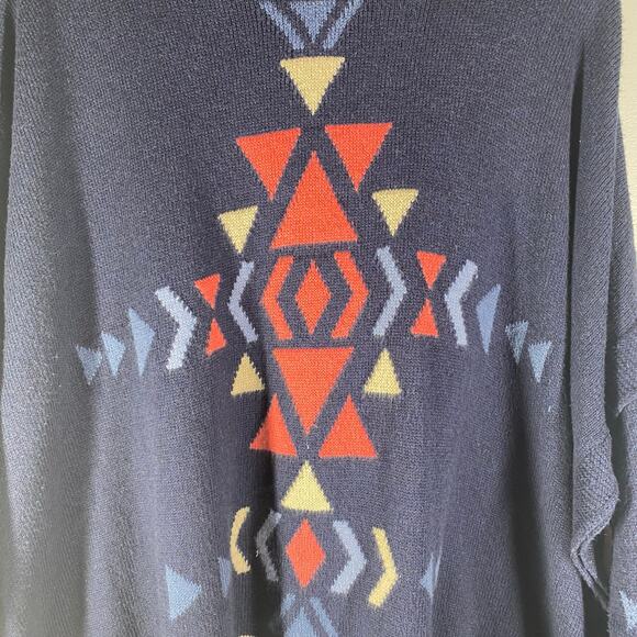 J. Jill Poncho Style Sweater Cowl Neck Aztec Southwestern Blue Large Petite - Picture 5 of 9